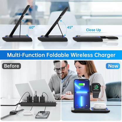 Wireless Charging stand, 18W Fast Iphone Charging Station for Iphone 16/15/14/13/12 /11/Pro Max/Plus, 3 in 1 Wireless Charging Stand for Iwatch Series SE 10/9/8/7/6/5/4/3, Airpods Pro/3/2 (W/ QC3.0 Adapter)