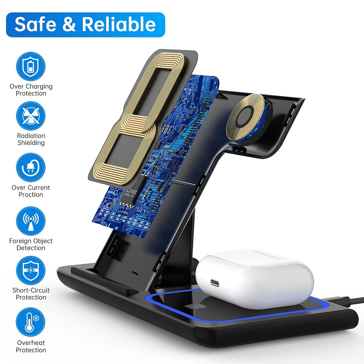 Wireless Charging stand, 18W Fast Iphone Charging Station for Iphone 16/15/14/13/12 /11/Pro Max/Plus, 3 in 1 Wireless Charging Stand for Iwatch Series SE 10/9/8/7/6/5/4/3, Airpods Pro/3/2 (W/ QC3.0 Adapter)