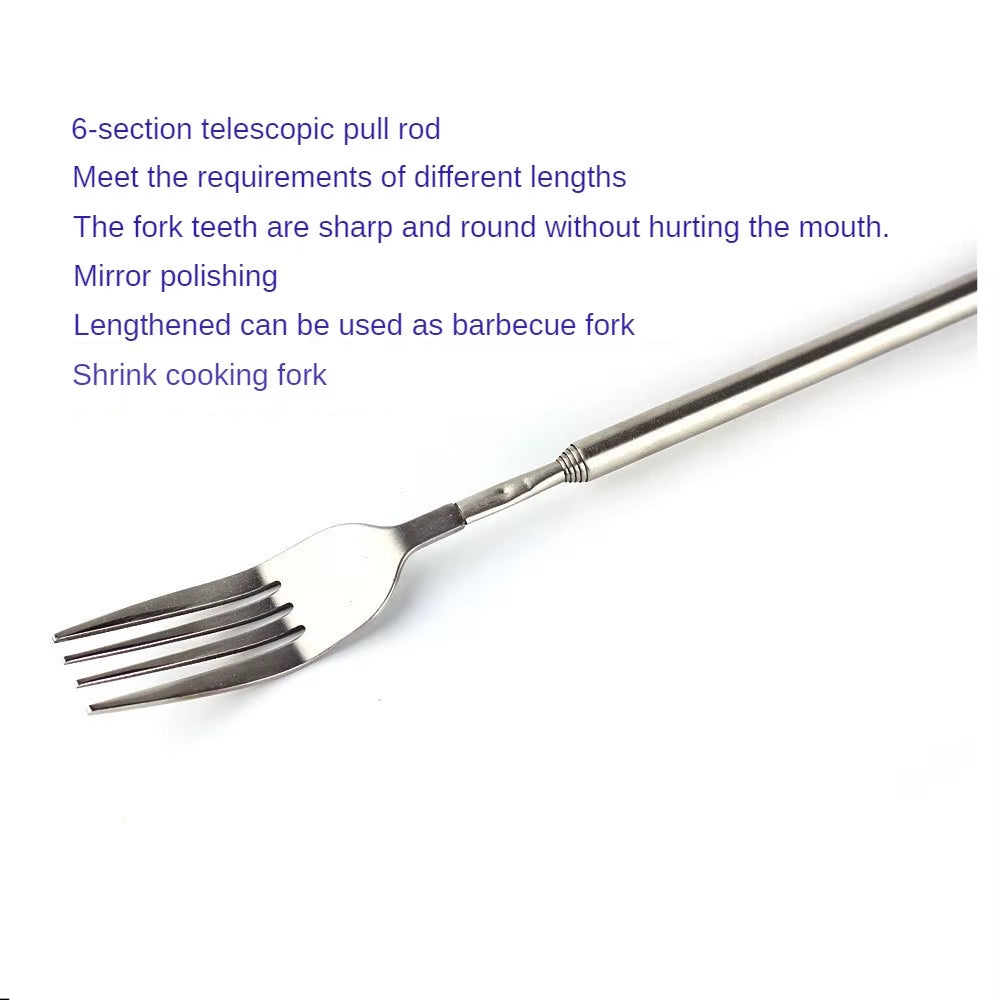 Food Fork Stainless Steel Sliver Telescopic Food Fork  Fork Extendable for Dinner Fruit 