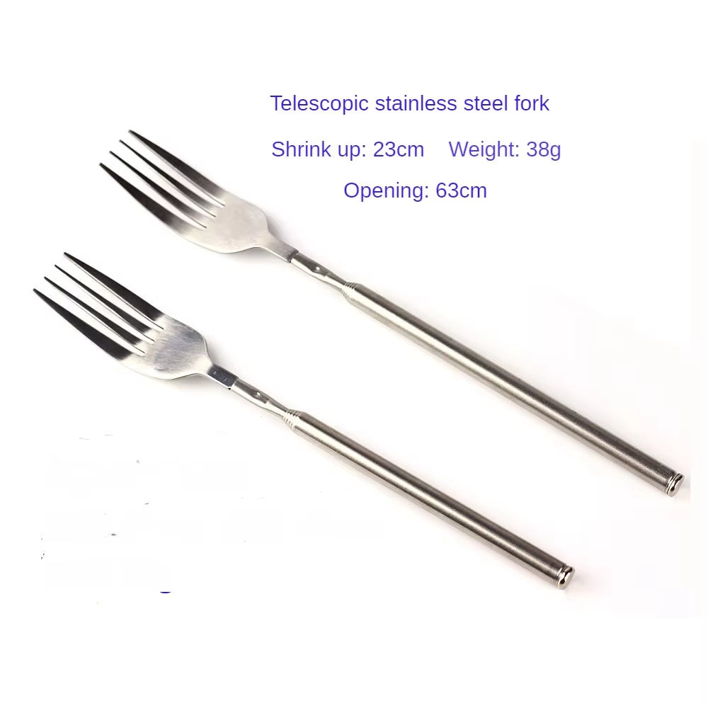 Food Fork Stainless Steel Sliver Telescopic Food Fork  Fork Extendable for Dinner Fruit 