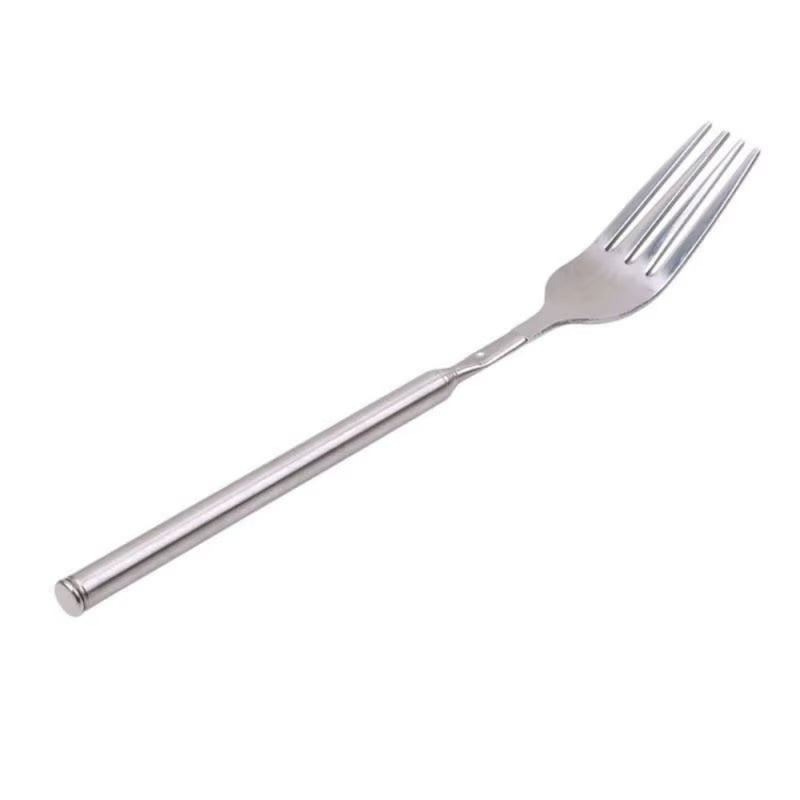 Food Fork Stainless Steel Sliver Telescopic Food Fork  Fork Extendable for Dinner Fruit 