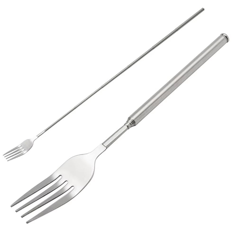 Food Fork Stainless Steel Sliver Telescopic Food Fork  Fork Extendable for Dinner Fruit 