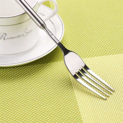 Food Fork Stainless Steel Sliver Telescopic Food Fork  Fork Extendable for Dinner Fruit 